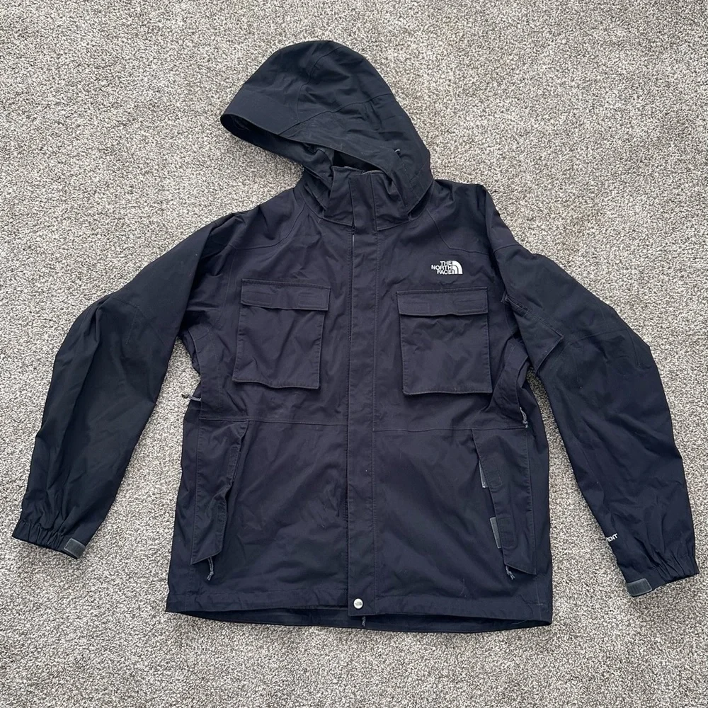The North Face Black Hooded Raincoat with Multiple Front Pockets